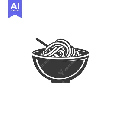 Premium design asset: Black and White Illustration of a Bowl of Noodles with Chopsticks