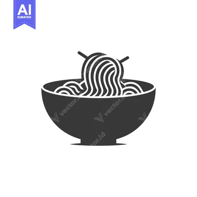 Popular premium asset: Black and White Illustration of a Bowl of Noodles with Chopsticks