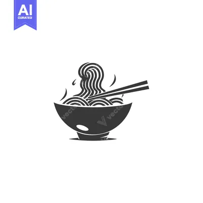 Premium design asset: Black and White Illustration of a Bowl of Noodles with Chopsticks