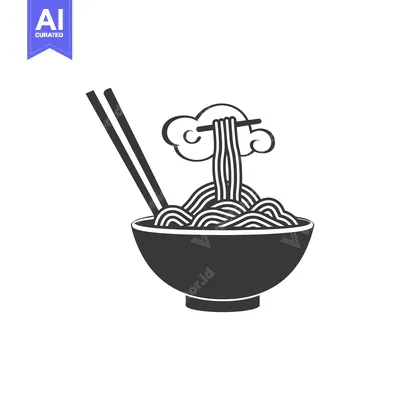 Popular premium asset: Black and White Illustration of a Bowl of Noodles with Chopsticks