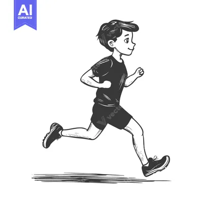 Popular premium asset: Black and White Illustration of a Boy Running