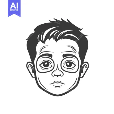 Popular premium asset: Black and White Illustration of a Boy's Face with Glasses