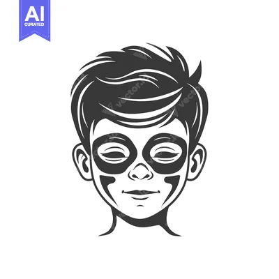 Popular premium asset: Black and White Illustration of a Boy's Face with Mask