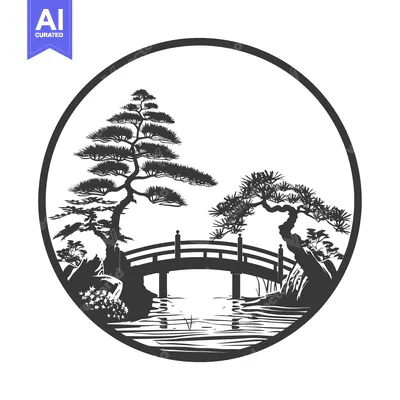 Popular premium asset: Black and White Illustration of a Bridge in a Japanese Garden