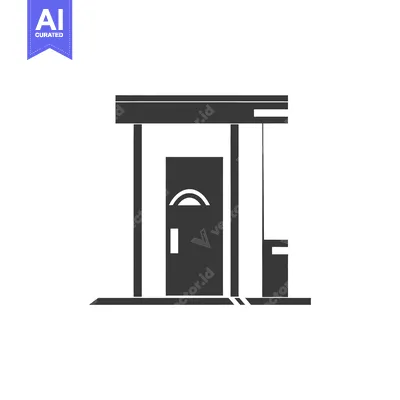 Aset desain premium: Black and White Illustration of a Building Entrance