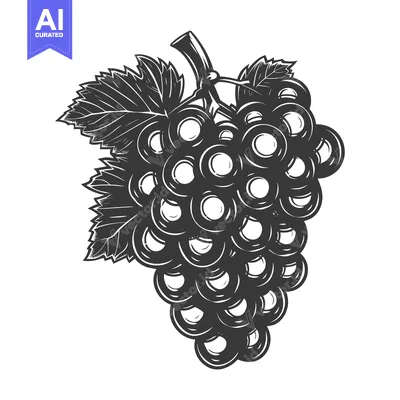 Popular premium asset: Black and White Illustration of a Bunch of Grapes with a Leaf