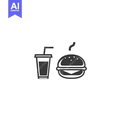 Popular premium asset: Black and White Illustration of a Burger and a Cup with a Straw