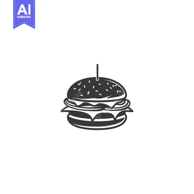 Premium design asset: Black and White Illustration of a Burger with a Pick