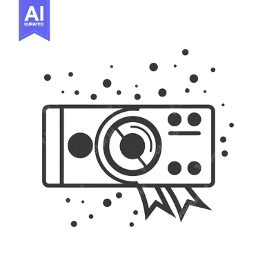 Aset desain premium: Black and White Illustration of a Camera with a Ribbon