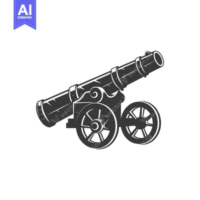 Aset desain premium: Black and White Illustration of a Cannon on Wheels