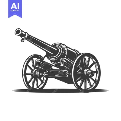 Aset desain premium: Black and White Illustration of a Cannon on Wheels