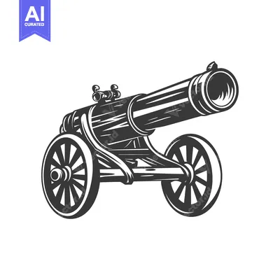 Aset premium populer: Black and White Illustration of a Cannon on Wheels