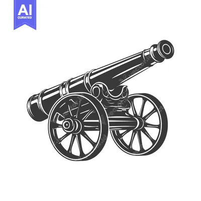 Black and White Illustration of a Cannon with Wheels