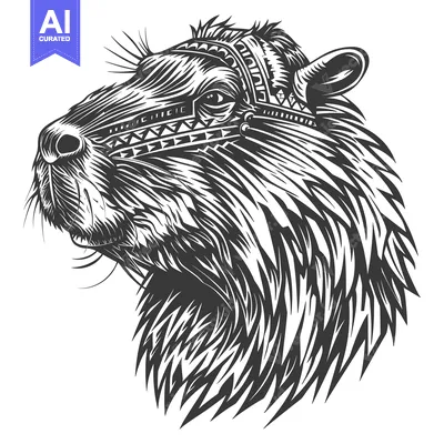 Aset premium populer: Black and White Illustration of a Capybara with Tribal Patterns