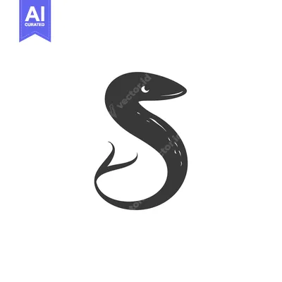 Aset desain premium: Black and White Illustration of a Cartoon Eel