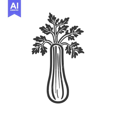 Aset premium populer: Black and White Illustration of a Celery Stalk with Green Leaves