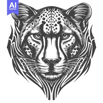 Aset premium populer: Black and White Illustration of a Cheetah's Face