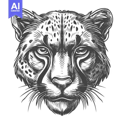 Aset premium populer: Black and White Illustration of a Cheetah's Head