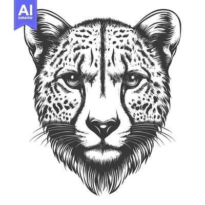 Aset premium populer: Black and White Illustration of a Cheetah's Head