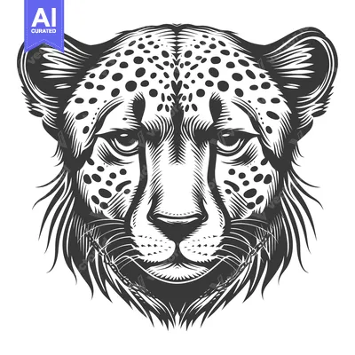 Aset premium populer: Black and White Illustration of a Cheetah's Head