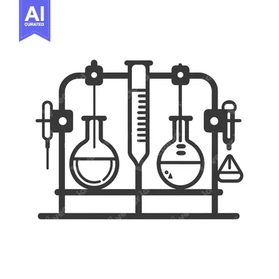 Aset desain premium: Black and White Illustration of a Chemistry Lab Setup