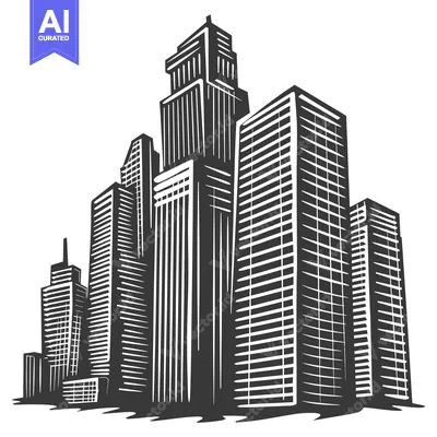 Premium design asset: Black and White Illustration of a City Skyline with Skyscrapers