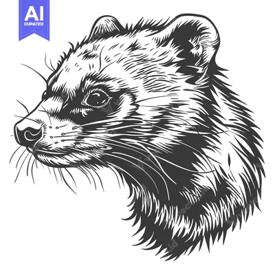 Aset premium populer: Black and White Illustration of a Civet's Head