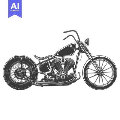 Aset premium populer: Black and White Illustration of a Classic Chopper Motorcycle