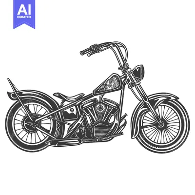 Popular premium asset: Black and white illustration of a classic chopper motorcycle