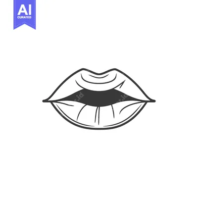 Premium design asset: Black and white illustration of a closed mouth