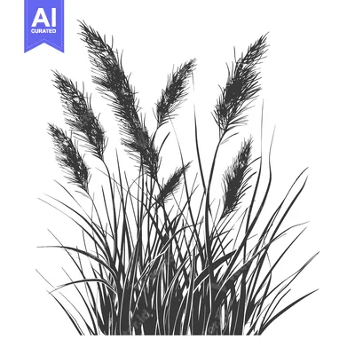 Premium design asset: Black and white illustration of a cluster of tall grass with long blad