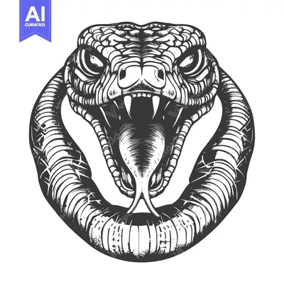 Aset premium populer: Black and White Illustration of a Cobra Snake with Fangs Out