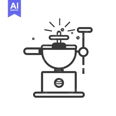 Aset desain premium: Black and white illustration of a coffee grinder