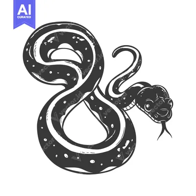 Aset premium populer: Black and White Illustration of a Coiled Snake with a Forked Tongue