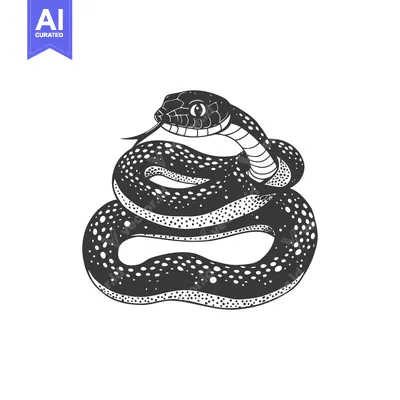 Aset desain premium: Black and White Illustration of a Coiled Snake with Dotted Scales