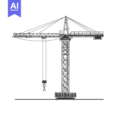 Aset desain premium: Black and White Illustration of a Construction Crane