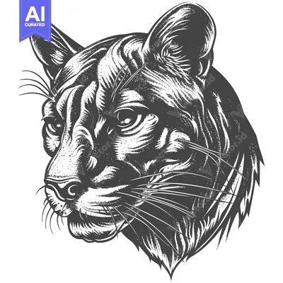 Aset premium populer: Black and White Illustration of a Cougar's Head