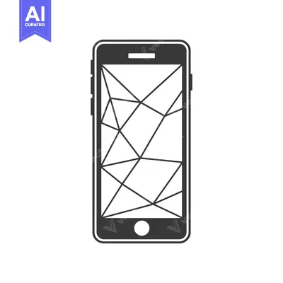 Premium design asset: Black and White Illustration of a Cracked Smartphone Screen