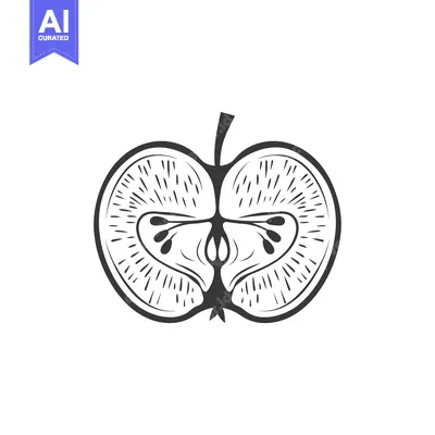 Aset premium populer: Black and White Illustration of a Cross-Section of an Apple
