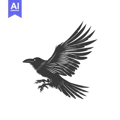 Aset premium populer: Black and white illustration of a crow in flight