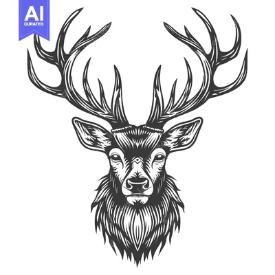 Popular premium asset: Black and White Illustration of a Deer Head with Antlers