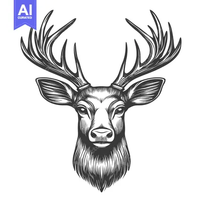 Aset premium populer: Black and White Illustration of a Deer's Head with Antlers