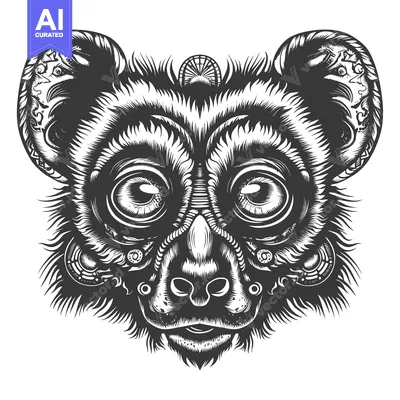 Aset desain premium: Black and White Illustration of a Detailed Animal Head