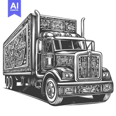 Popular premium asset: Black and White Illustration of a Detailed Semi Truck