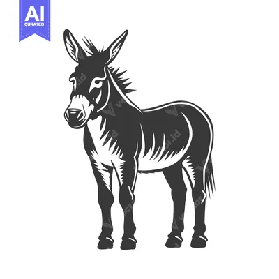 Aset desain premium: Black and White Illustration of a Donkey