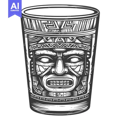 Black and White Illustration of a Drinking Vessel Decorated with an An