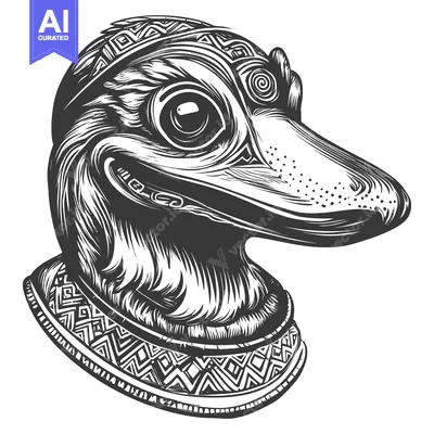 Aset premium populer: Black and White Illustration of a Duck Head with Tribal Patterns