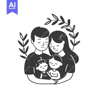 Aset premium populer: Black and White Illustration of a Family of Four