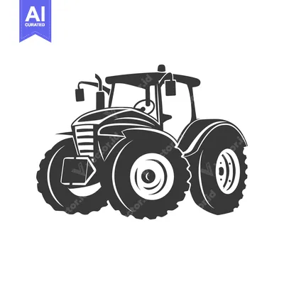 Black and white illustration of a farm tractor