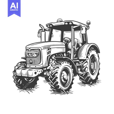 Black and White Illustration of a Farm Tractor